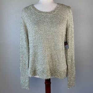 NWT No Boundaries Metallic Gold Feather Yarn Sweater Size L Juniors